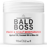 The Bald Brothers Bald Boss bottle front showing compact, matte packaging for daily use.