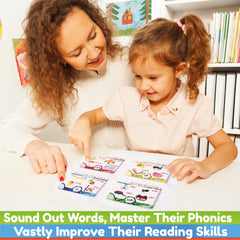 The Bambino Tree colorful flash cards feature pictures to reinforce phonics