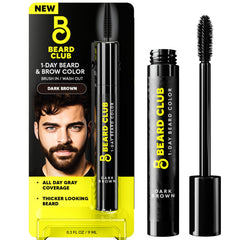 The Beard Club 1 Day beard dye bottle provides fast, natural-dark brown color.