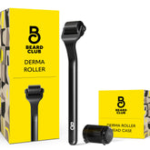 The Beard Club Premium Derma Roller on face for smoother skin and beard prep.