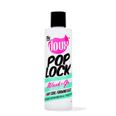 The Doux POP LOCK bottle pour shows easy application for smooth wash-n-go curls.