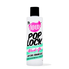 The Doux POP LOCK bottle pour shows easy application for smooth wash-n-go curls.