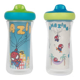 The First Years Marvel insulated sippy cup with spill-proof spout keeps drinks cool on the go