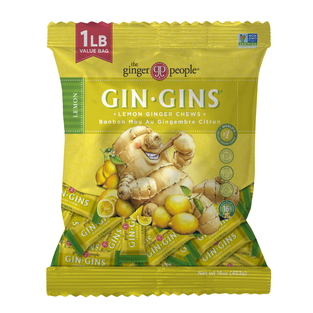 The Ginger People GIN GINS Lemon Ginger Chews in a 1 lb bag with tangy lemon ginger flavor