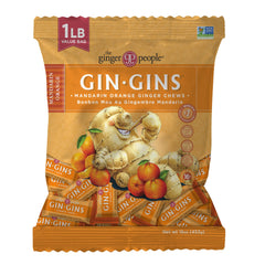 The Ginger People GIN GINS Mandarin Orange Ginger Chews in a 1 lb bag for on-the-go digestion.
