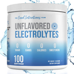 The Good Intentions Club unflavored electrolytes tub front for clean hydration
