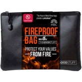 The Good Stuff Fireproof Bag contents shown, protecting cash and documents at home or travel
