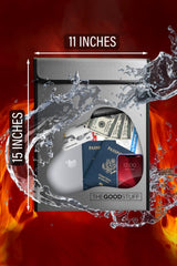 The Good Stuff fireproof document bag zip closure close-up securing valuables.