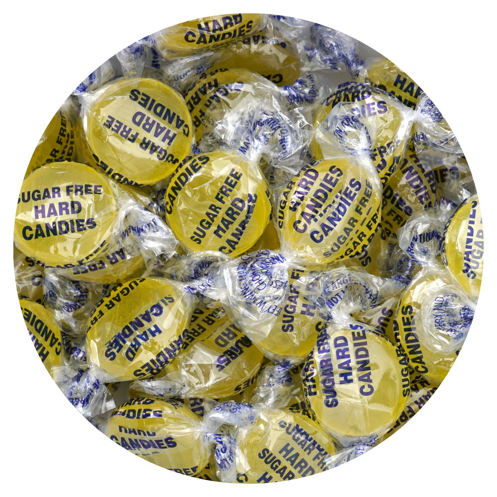 The Hampton Candy Company sugar-free lemon drops in a front-view bag showing value and convenience.