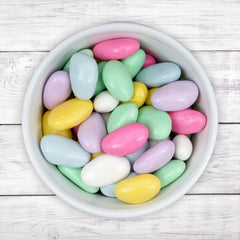 The Hampton Candy Company display bowls filled with Jordan almonds brighten party tables