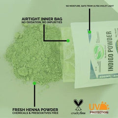 The Henna Guys Indigo powder ready for easy hair dye application.