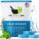 The Herbal Zen Cold Kicker shower steamer with peppermint-eucalyptus for a refreshing, easy breathing boost.