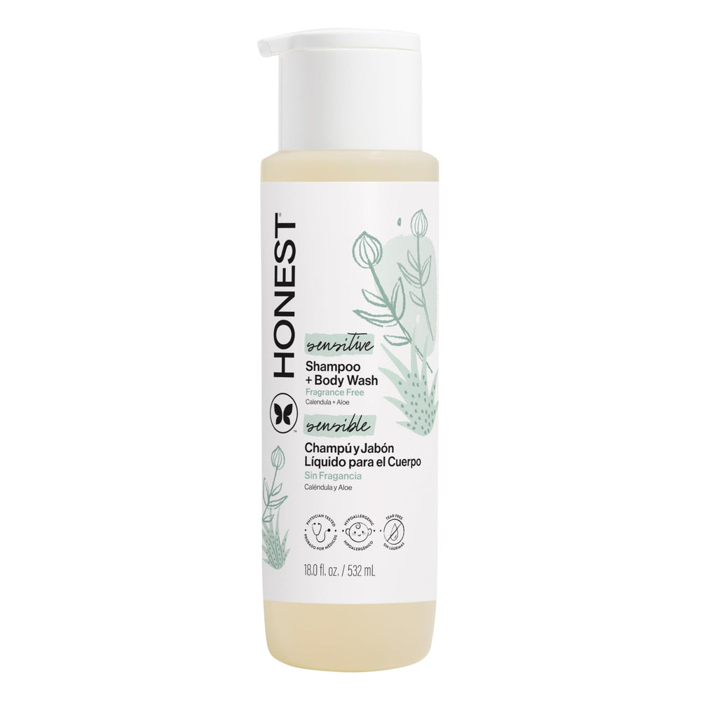 The Honest Company 2-in-1 bottle front gentle head-to-toe cleansing for baby and family.
