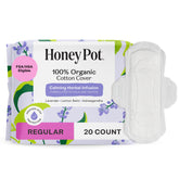 The Honey Pot calming herbal regular pads pack front showing calm protection with organic cotton top sheet.