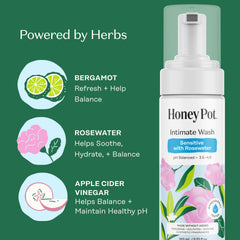 Herbal bergamot and apple cider vinegar balance in The Honey Pot wash.