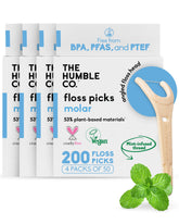 The Humble Co molar floss picks angled head for deep back-teeth cleaning.