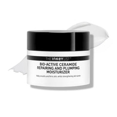 The INKEY List Bio-Active Ceramide Repairing Moisturizer packaging highlights vegan friendly, fragrance-free skin care.