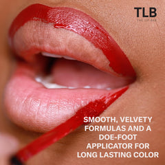 The Lip Bar matte application shows velvety finish on lips.