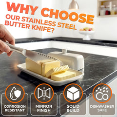 The Little Green Change corrosion-resistant butter knife maintains shine after use