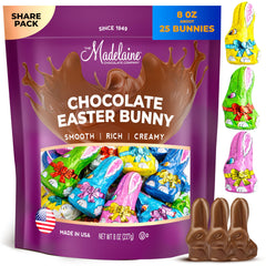 Madelaine Easter bunny in six colorful foils, ideal for vibrant Easter baskets.