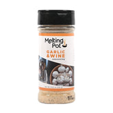 The Melting Pot garlic and wine seasoning bottle on display for easy home flavoring