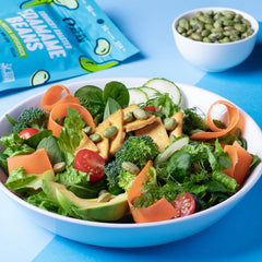 The Only Bean Crunchy Edamame Sea Salt serving idea adds protein to meals.