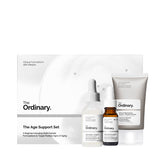 The Ordinary Age Support Serum bottle pour shows a lightweight texture for quick absorption.