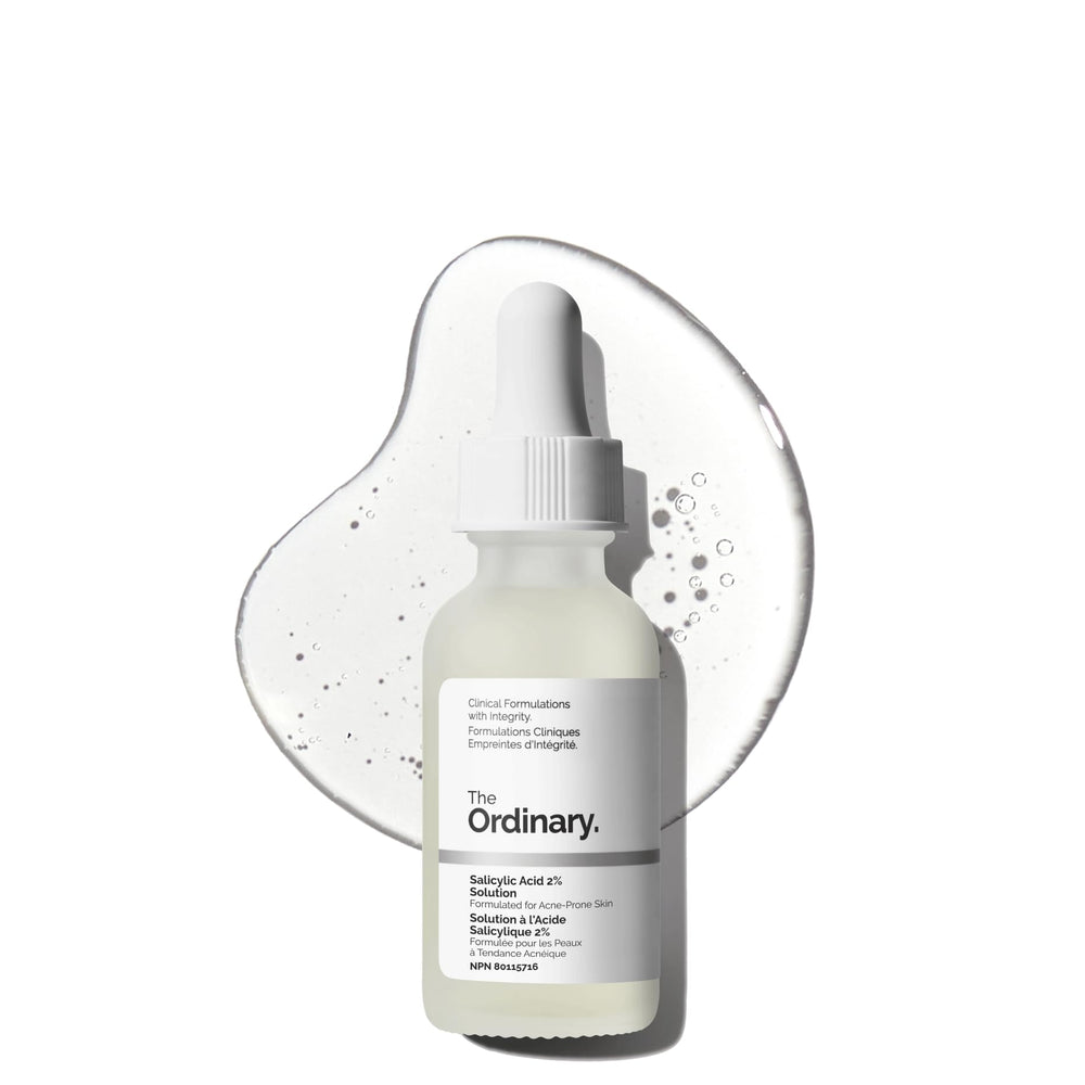 The Ordinary Salicylic Acid 2% Solution bottle close-up for clear pores.
