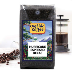 The Organic Coffee Co. Hurricane Espresso Decaf—rich shot with calm finish, ideal espresso at home.