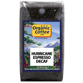 The Organic Coffee Co. Hurricane Espresso Decaf whole beans — shiny beans for a smooth decaf cup.
