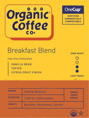 The Organic Coffee Co. K-Cup compatible pods fit most single-serve brewers.