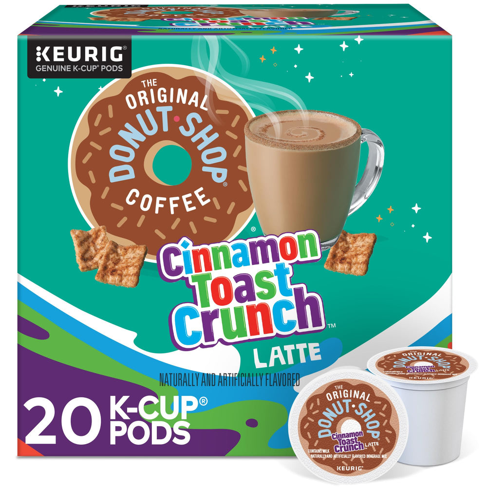 The Original Donut Shop Cinnamon Toast Crunch One Step Latte K-Cup pods pack shot for easy mornings
