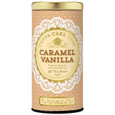 The Republic of Tea Cuppa Cake tea bag close-up with rich caramel vanilla notes.