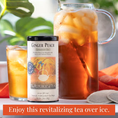 The Republic of Tea ginger-peach-black-tea ingredients with ginger and peach notes.
