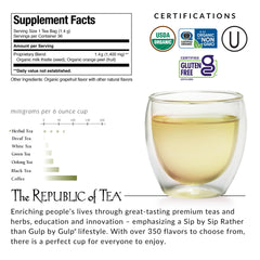 The Republic of Tea cup of milk thistle tea steaming hot for a refreshing break