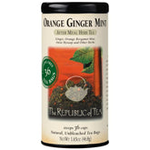 The Republic of Tea Orange Ginger Mint tea tin, ideal for a cozy ritual.