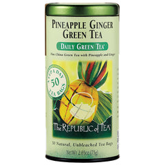 The Republic of Tea Pineapple Ginger Daily Green Tea tin ready for a refreshing ritual.