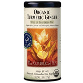 The Republic of Tea turmeric-ginger-green-tea tin offering naturally caffeinated refreshment
