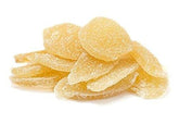 The Snackery dried ginger slices pack showing chewy texture for on the go snacking