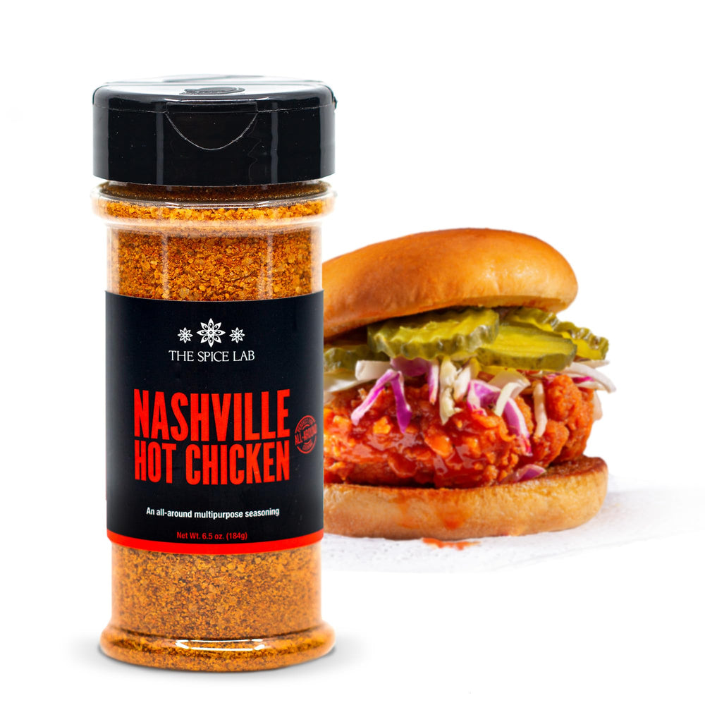 The Spice Lab Nashville Hot Chicken Seasoning front packaging, gluten-free and kosher.