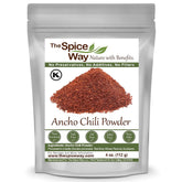 The Spice Way ancho chile powder jar showcases pure flavor for authentic cooking.