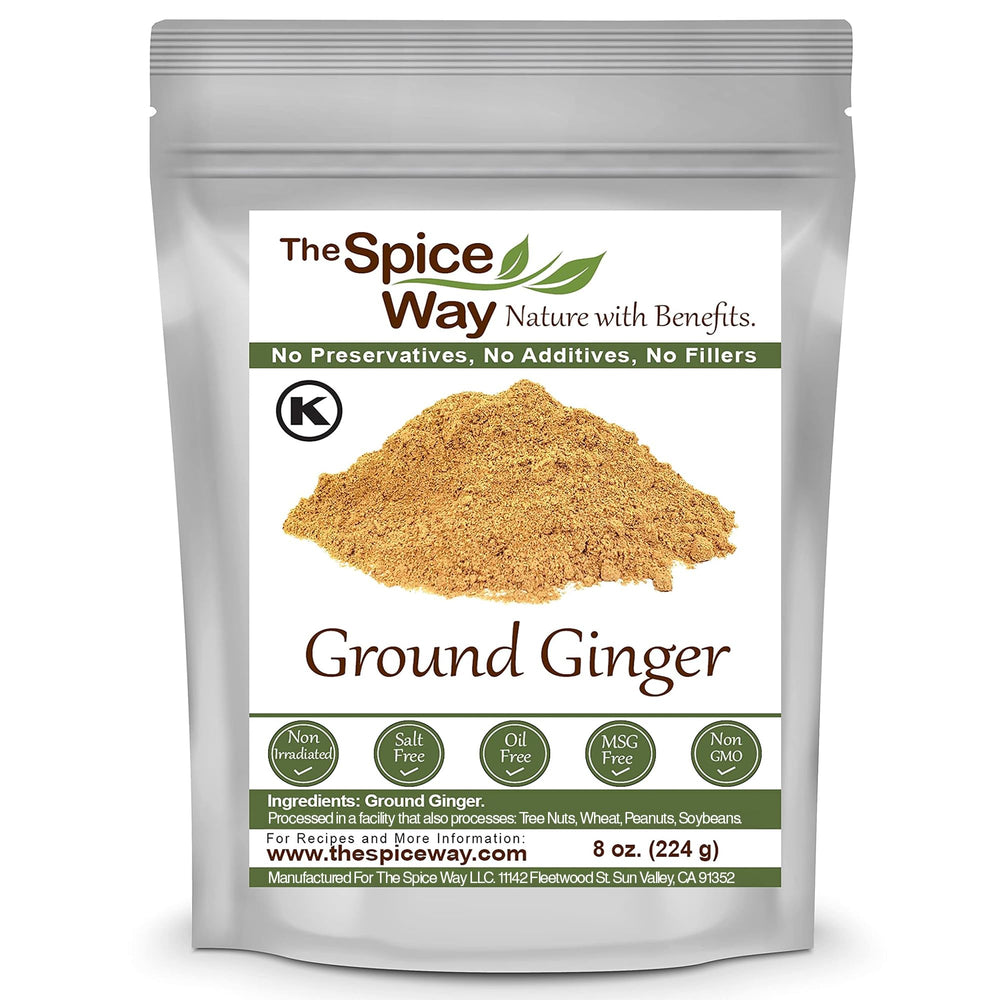 The Spice Way Ginger Powder 8oz jar shows pure ground ginger for easy cooking.