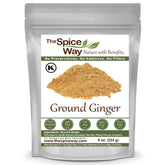 The Spice Way Ginger Powder 8oz jar shows pure ground ginger for easy cooking.