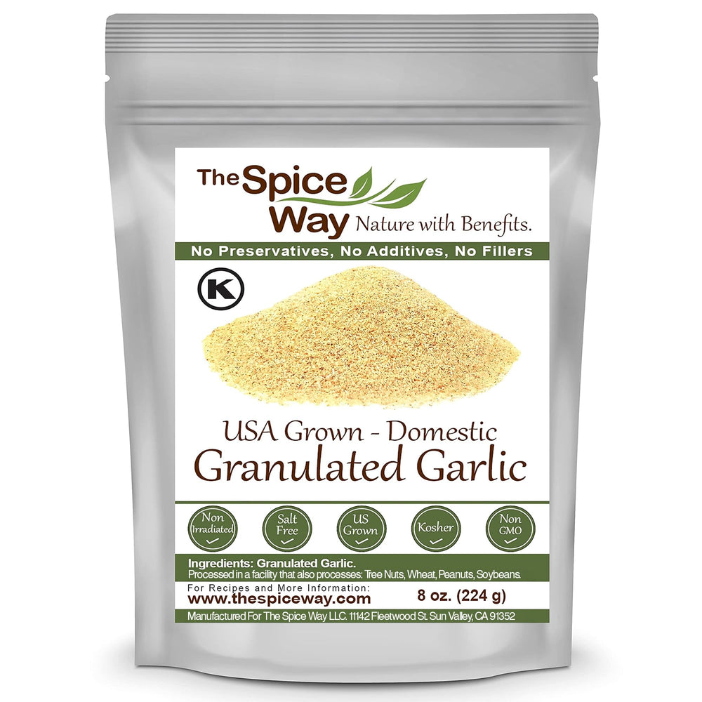 The Spice Way Granulated Garlic bottle with fresh, US-grown aroma for everyday cooking.