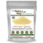 The Spice Way Granulated Garlic bottle with fresh, US-grown aroma for everyday cooking.