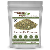 The Spice Way Herbes De Provence jar label highlighting a versatile multi-herb blend.