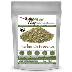 The Spice Way Herbes De Provence jar label highlighting a versatile multi-herb blend.
