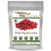 The Spice Way Pink Peppercorns bottle closeup for premium aroma.