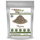 The Spice Way Thyme Leaves bag closeup for versatile poultry and vegetables
