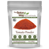 The Spice Way Tomato Powder packaging shows a premium, preservative-free pantry staple.